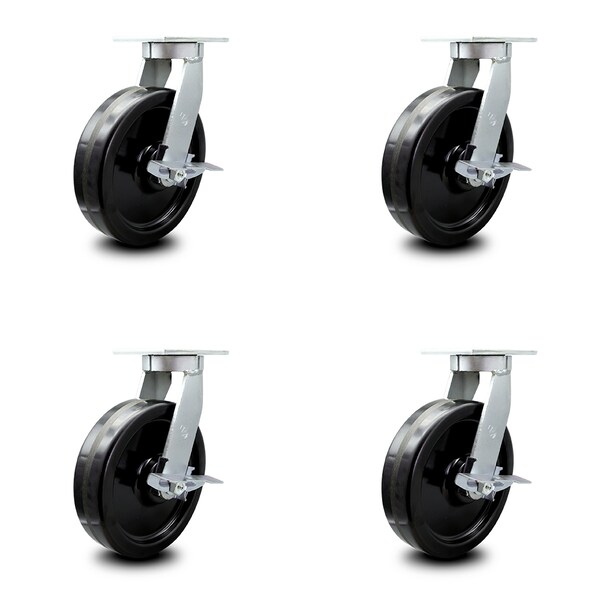 10 Inch Extra Heavy Duty Phenolic Wheel Swivel Caster Set with Brakes SCC, 4PK